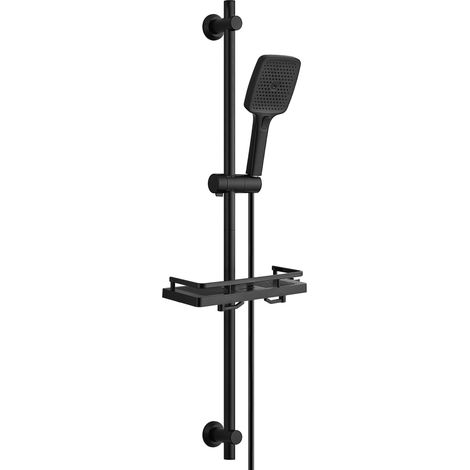 Colonne de Douche en Acier inoxydable avec Douchette à Main 3 Jets, Ensemble Barre de douche et Support de Pommeau de Douche et Tuyau pour Salle de Bain, Étagère Douche, 100cm Noir (1/5)