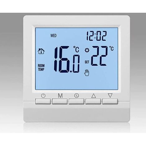 1.5V Gas Boiler Heating Thermostat, Battery-Powered Temperature Regulator with White Backlight, for Boilers, Programmable Weekly