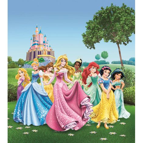 papier peint panoramique Princesses vert, bleu et rose  - Disney (1/4)