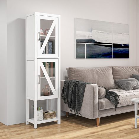 Columna de Baño Estantería para Baño con 2 Puertas Estantes Ajustables Armario Alto tipo Vitrina 45x30x170 cm Blanco (1/4)