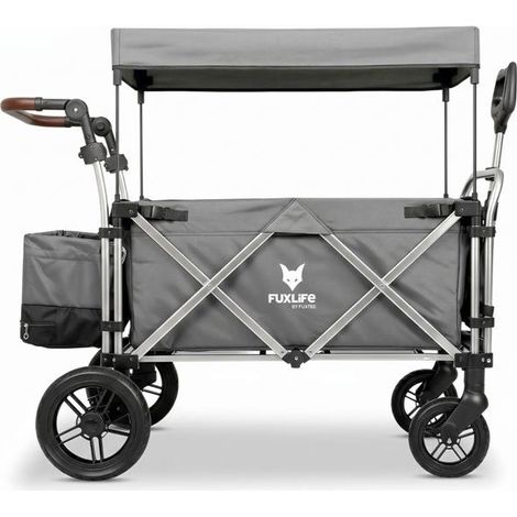 FUXLIFE by FUXTEC Chariot pliable FX-CTL900 Gris avec toit pare-soleil, sac isotherme et rangement compact pour jardin, camping et outdoor (1/5)