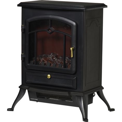 Cheminée électrique à effet flamme, style rétro, thermostat, 1000/2000 W, protection contre la surchauffe, noire (1/5)