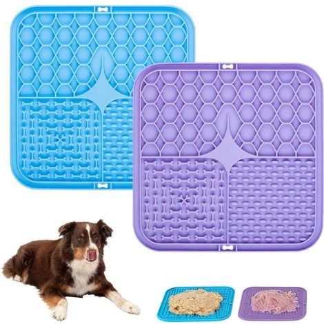 Lot de 2 Tapis de Lechage Chien avec Ventouses, Soulage l'Anxiété, Gamelle Anti Glouton, Facile à Nettoyer, pour Bain et Toilettage, Améliore l’Hygiène Bucco-Dentaire, 15cm (1/4)