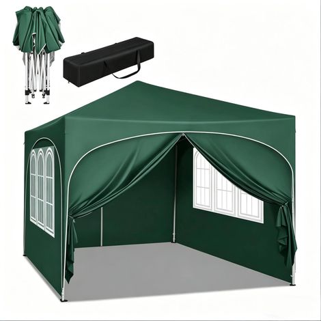 Pavillon de jardin 3x3 m en tissu Oxford vert avec structure métallique et sac de transport (1/5)