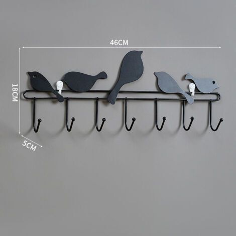 Porte-manteau mural à 7 crochets, décoration murale, crochets en forme d'oiseau, portant pour salle de bain, chambre, couloir, rangement à domicile (noir)