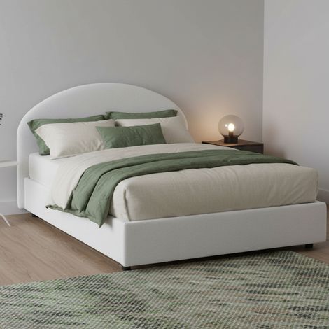 Talamo Italia Letto piazza e mezza Clotilde, Letto contenitore con rivestimento in ecopelle, 100% Made in Italy, Apertura frontale, adatto per materasso Cm 120x190, Bianco, con imballo rinforzato (1/5)