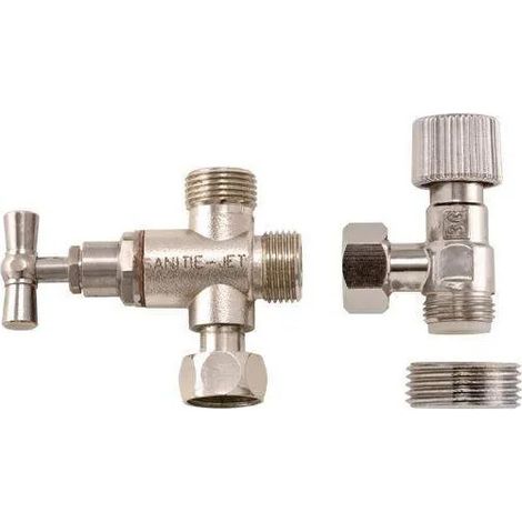 Riquier – Ensemble robinet 3 voies avec robinet équerre – Raccordement WC – Filetage plomberie – Pour douchette