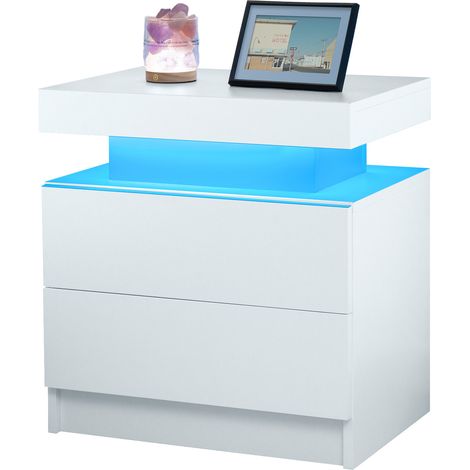 Comodino LED bianco con 2 cassetti in legno ingegnerizzato (1/5)