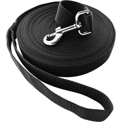 10 m lange schwarze Trainingsleine aus strapazierfähigem Nylon – Ideal für Spaziergänge, Joggen oder Hundetraining – Freihändige Nutzung, geeignet für alle Hunde –