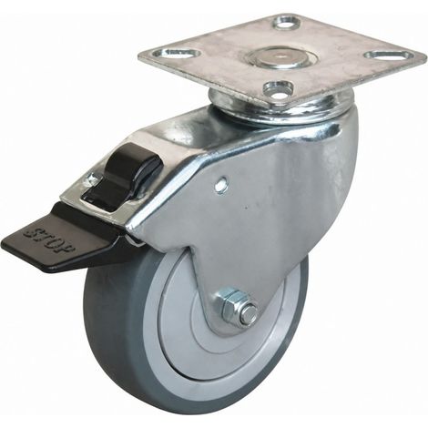 Ruota UNIROLL 75 mm con freno, piastra girevole 65x65 mm, altezza 102 mm.