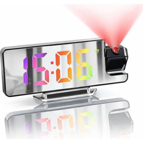 Réveil Projecteur - Affichage LED 9 Pouces - Projection 180° Plafond/Mur - Mode Nuit Réglable - Alimentation USB ou Piles AAA - 1 Pièce (1/5)