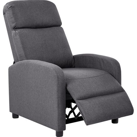 Sillón reclinable ergonómico de lino sintético respaldo y reposapiés ajustables estructura de madera gris oscuro Eminence
