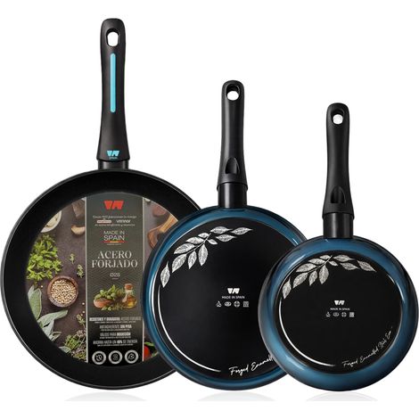 Briebe Mare Set 3 Sartenes Inducción Acero Forjado  20-24-28cmAntiadherente sin PFOA, Fabricada en España  Azul