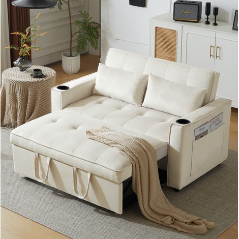 2-Sitzer Schlafsofa mit 2 Kissen, Samt Beige HAVRYA (1/5)
