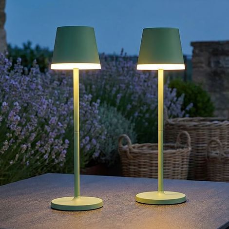 2 lampes solaires LED, lampe de table, lampe d'extérieur argentée, lampe de terrasse à batterie, H 41 cm (1/5)