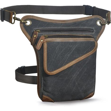 Motorrad Hüfttasche aus Canvas und Leder, wasserdicht, schwarz (1/5)