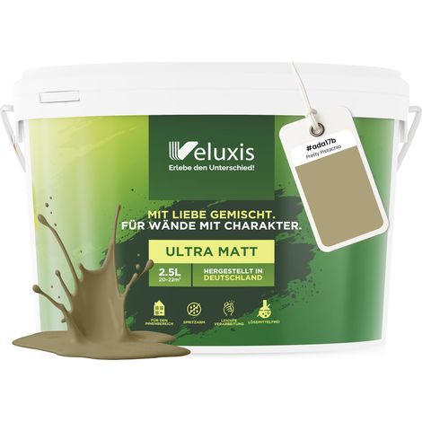 Wandfarbe Grün Gold Beige Matt Innenfarbe – Deckkraft Klasse 1, VOC-frei, Ohne Grundierung, Tropfarm – Wohnzimmer & Schlafzimmer – 2,5L – Veluxis (Pretty Pistachio)