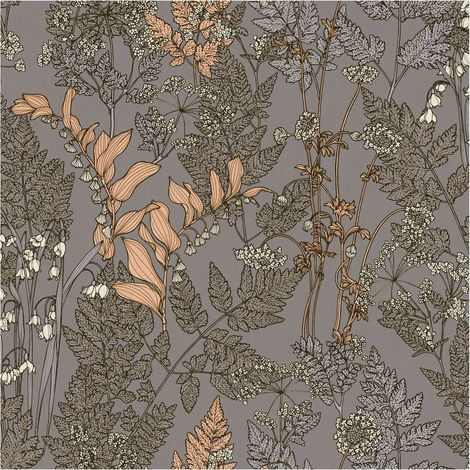 Flowers wallcovering wall Profhome 377519 non-woven wallpaper smooth with floral pattern matt grey beige yellow cream 5.33 m2 (57 ft2) (1/5)