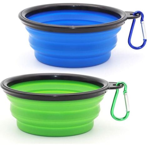 Gamelles pliables portables pour animaux de compagnie, lot de 2, distributeurs d'eau pour chats et chiens, adaptées aux promenades, au stationnement et aux voyages, livrées avec 2 mousquetons (petit, (1/4)