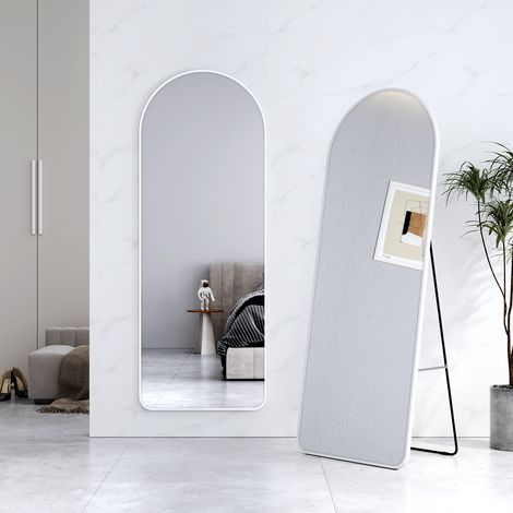 EMKE Miroir sur Pied 160 x 60 cm, Miroir Pleine Longueur avec cadre en aluminium pour Salon, Chambre, Vestiaire, Blanc (1/5)