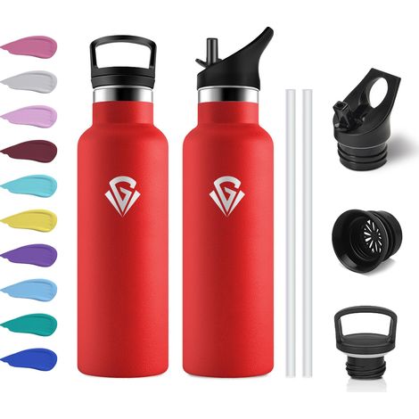 Gourde Inox Enfant 500ml, Gourde Acier Inoxydable, Bouteille Isotherme Double Paroi, Bouteille d'eau avec Paille, Étanche et Réutilisable, sans BPA, pour Adulte, l'école, Voyage, Randonnée, Sport (1/5)