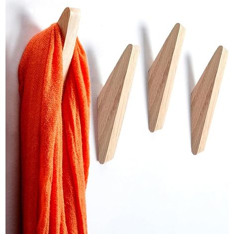 Wandhaken, 4er-Pack, Kleiderhaken, minimalistisch, robust, Bademantelhaken, rustikales Holz, Handtuchhaken, Eiche, 4 Haken (1/4)