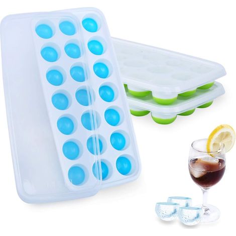 Moule À Glaçons - En Silicone Flexible - Avec Couvercle Amovible - 42 Compartiments Hémisphériques - Lavable Au Lave-Vaisselle - 2 Pièces (1/5)