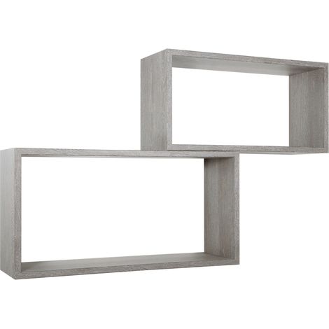 Set di 2 Mensole da Muro, Pensile Bagno, Mensola da Parete, Scaffale da Parete, Rovere Grigio Nuovo, 70x35 p20 cm e 60x30 p20 cm (1/5)