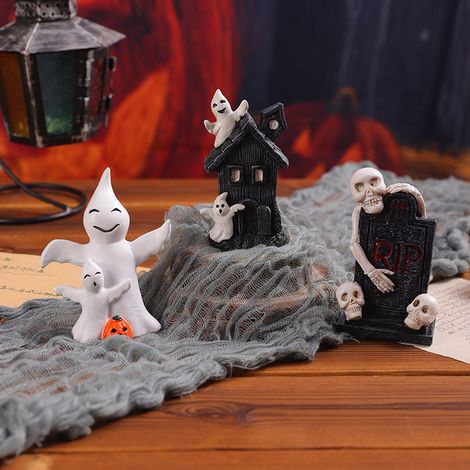 Ornement Halloween - Sculpture Résine Fantôme Citrouille Tombeau - Décoration Intérieure Extérieure - Lot de 5 Pièces (1/5)