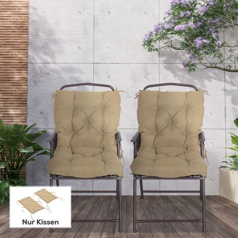 Set di 2 cuscini per sedia, 98 x 50 cm, con lacci, rivestimento in tessuto, spessore 8 cm, colore kaki.