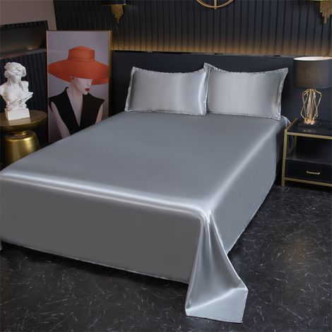 Drap Housse 120x230 cm, Ensemble Literie Été en Soie Glacée Effet Frais, Housse de Lit Unie Grise avec 2 Taies d'Oreiller (1/2)