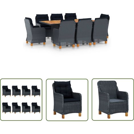 The Living Store Ensemble à manger d'extérieur 9 pcs et coussins résine tressée - Salon De Jardin - Mobilier De Jardin - Set De Salon De Jardin - Table Et Chaises - Repas En Plein Air (1/5)