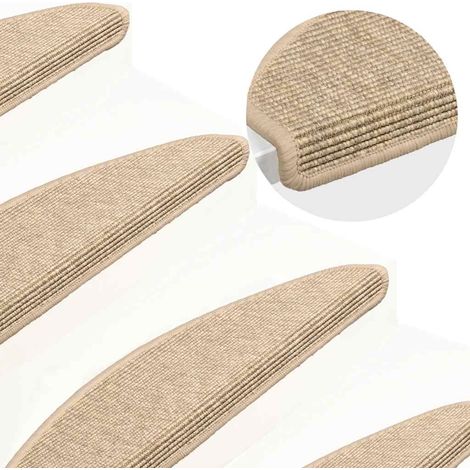 Tapis d'escalier antidérapants aspect sisal beige clair, 15 pièces 65 x 21 x 4 cm - PANGIVO (1/5)