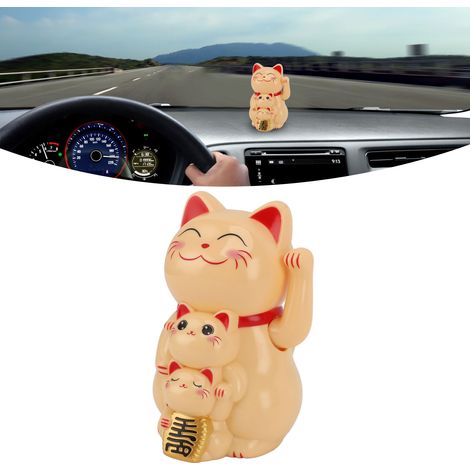 Chat porte-bonheur solaire Feng Shui de 11,4 cm (4,5 pouces) à visage souriant, pour console centrale de voiture, chat porte-bonheur solaire automatique agitant la main, pour caisse enregistreuse de b (1/5)