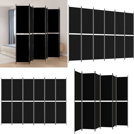6-tlg. Paravent Schwarz 300x220 cm Stoff - Raumteiler - Wand (1/5)
