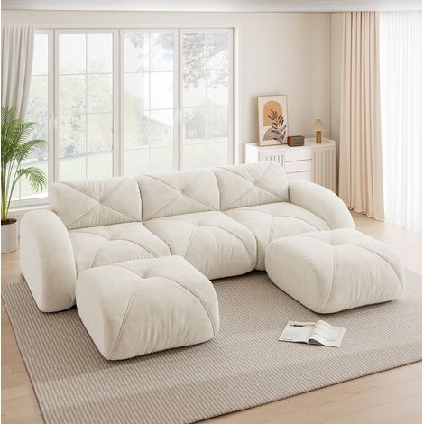 Sofá modular en U 3 plazas beige claro de chenilla con 2 otomanas, sin estructura y sin montaje (1/5)