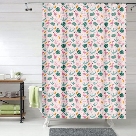 Rideau de douche flamant rose style aquarelle douce, rideau salle de bain, 90x180 cm (1/5)