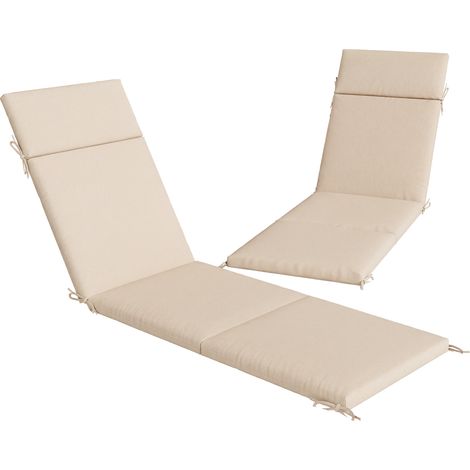 Set mit 2 Sonnenliegenkissen mit 6 Befestigungselementen, UV-beständig, 183 x 53,5 x 6,5 cm, Creme