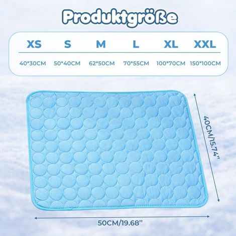 Kühlmatte für Haustiere Natürliche Kühlung ohne Strom Rutschfeste Unterseite Kühlmatte für Hunde und Katzen Waschbar Frei von giftigem Gel Blau L (1/4)