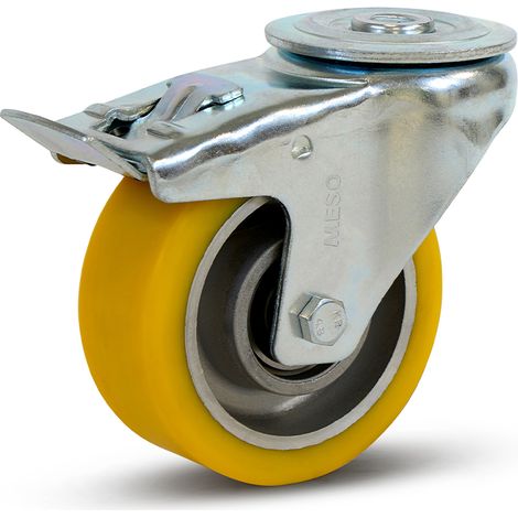 Roue pivotante lourde freinée - MESO - PU - Trou central - 100mm - 350kg (1/2)