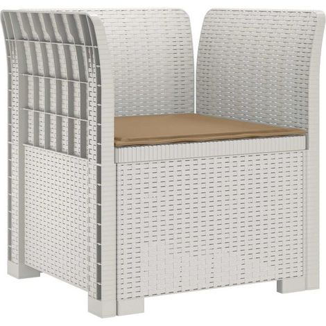 Fauteuil à accoudoirs individuel avec coussin, aspect rotin tressé, en polypropylène, blanc (1/5)