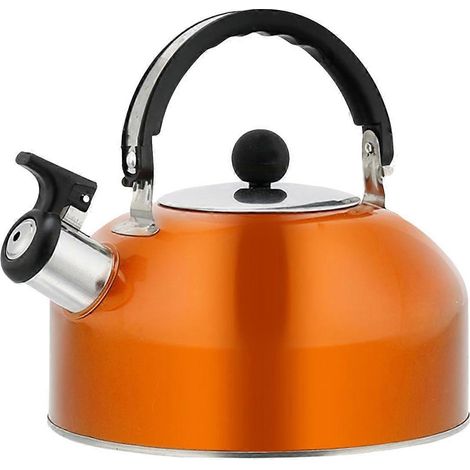 Bouilloire sifflante en acier inoxydable avec poignée ergonomique isolante pour une utilisation sur la cuisinière. (1/4)