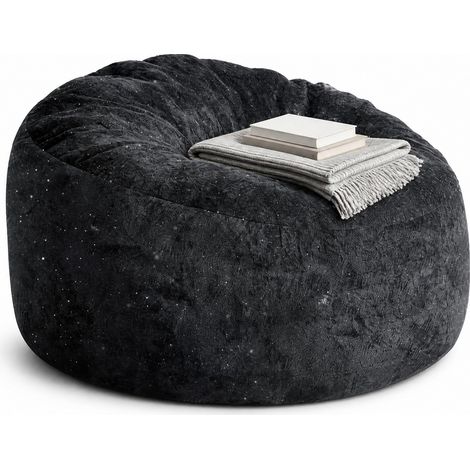 Sillón tipo puff con respaldo alto curvo de franela negra 100 x 98 x 61 cm HOMVRA (1/5)