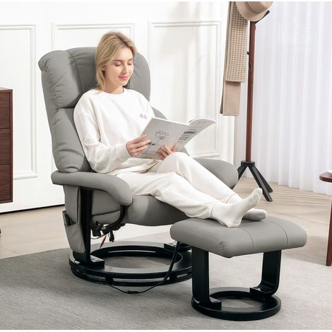 Fauteuil massant avec repose-pieds, inclinable, pivotant 360°, gris HAVRYA (1/5)