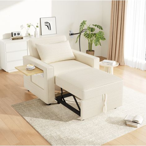 Sofá cama individual con USB para relax y descanso hogar beige OKMYHOME (1/5)