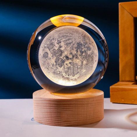 Veilleuse led, lune planète 3D lampe de table boule de cristal cadeau d'anniversaire chaude blanche lampe de table, veilleuse décoration de la maison (1/5)