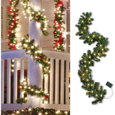 Weihnachten Girlande mit Beleuchtung,1 Stück 50LED 2.7M Warmweiß Girlande Tannengrün Weihnachten Deko Batteriebetriebene mit Timer, Weihnachtsdeko Tannengirlande Lichterkette für Innen & aussen (1/5)