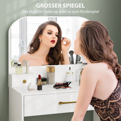 Coiffeuse blanche compacte avec miroir et 3 tiroirs de rangement (1/4)
