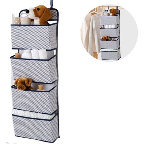 Organiseur suspendu à 4 poches, étagère pliable avec 2 crochets pour serviettes, couches, jouets, à fixer dans le placard de la chambre d'enfant, au-dessus de la porte ou au mur.