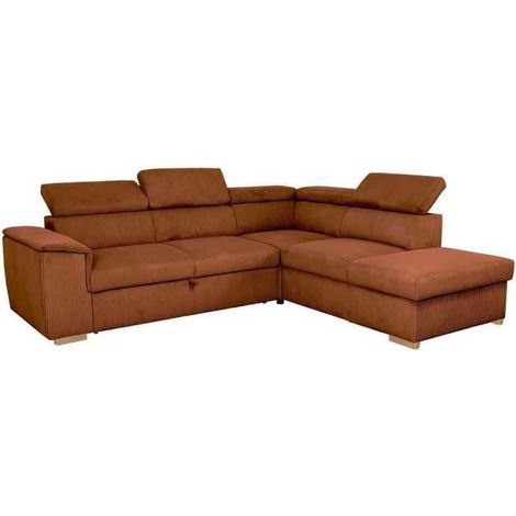 Canapé d'angle convertible réversible - 5 places - DAYTONA - Tissu Velours Terracotta - Coffre de rangement - L260 x H94 x P216 cm (1/5)